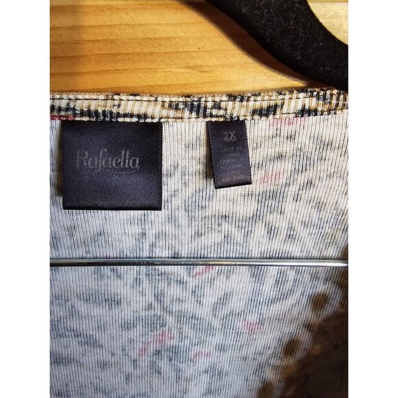 Rafaella Tan Faux Suede Scallop Plus Size 2X Grommet V-Neck Blouse - Picture 2 of 8